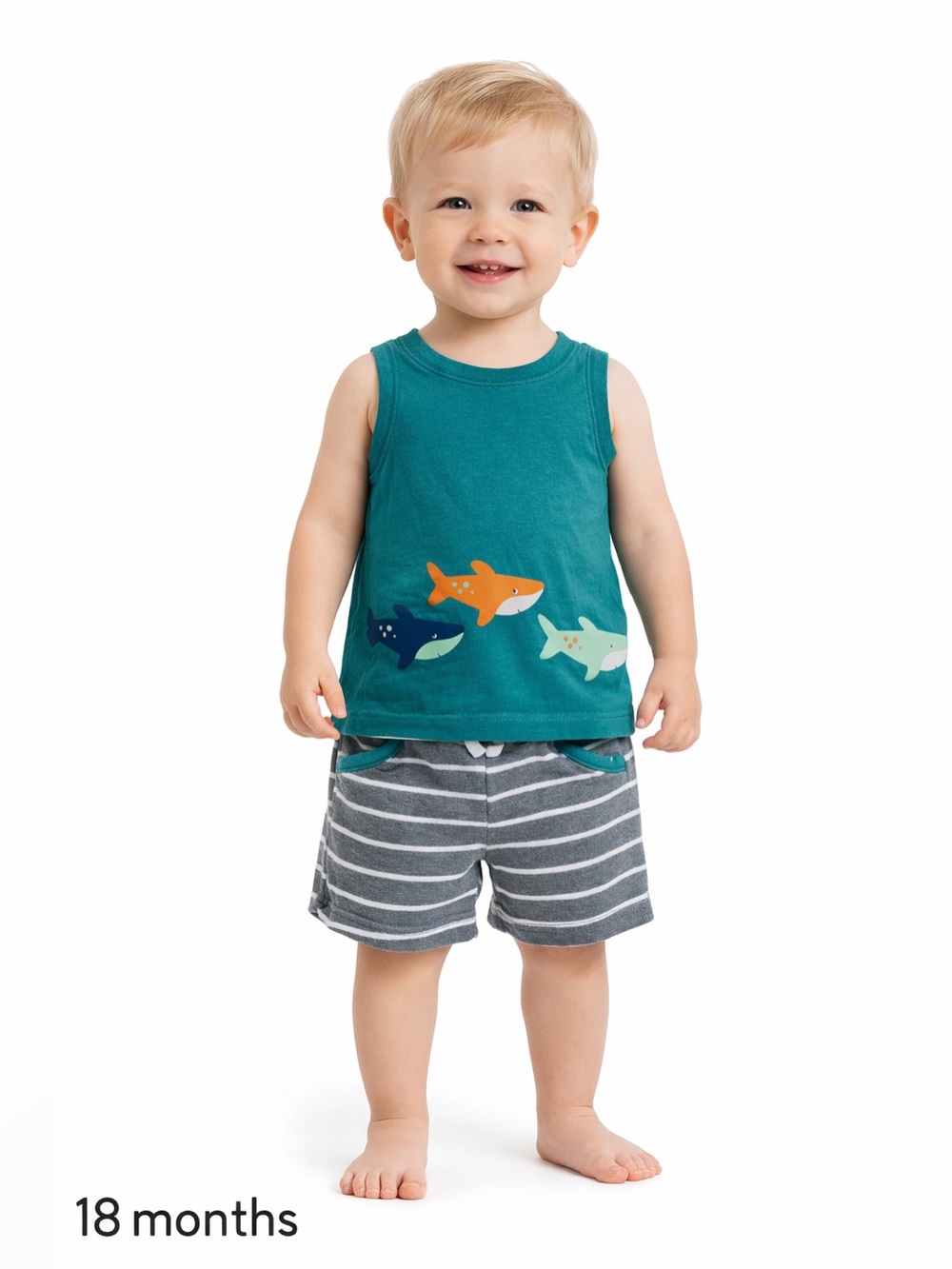 Carter’s‎ Baby Boy Shark Tank Top & Stripe Shorts Set 18M
